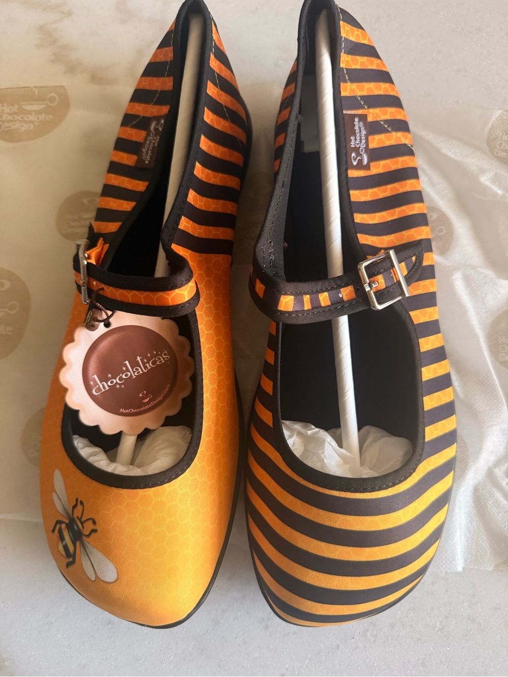 Hot Chocolate Design Honey Bee Mary Jane Flats NWT & Box!! Sz EU 42